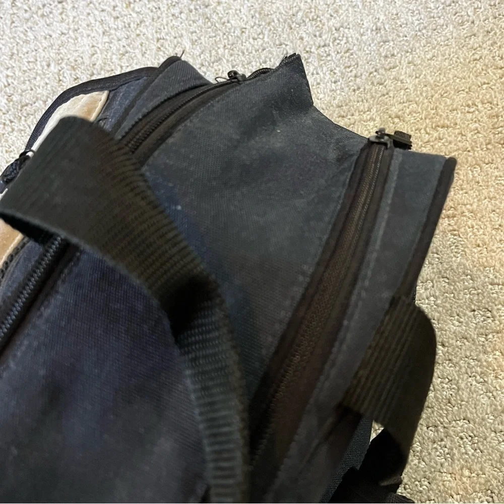 Eddie Bauer Black Canvas Leather Diaper Bag Changing Pad Overnight Travel Rugged